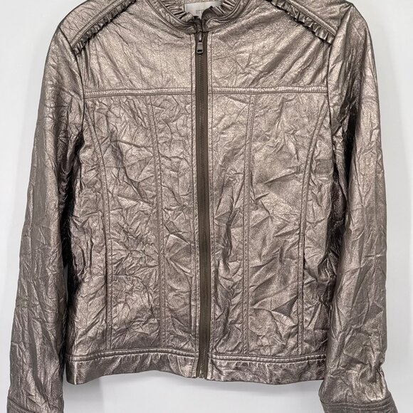 Erin London Womens faux leather metallic Jacket size medium Zip-Up pockets - Picture 7 of 16